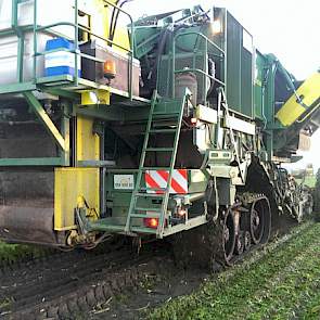 De Ploeger witlofrooier op rupsen van loonbedrijf Van Dun is aangekomen en de oogst kan beginnen. Douma teelt in totaal 21 hectare witlof. Geoogst wordt het ras Atlas.