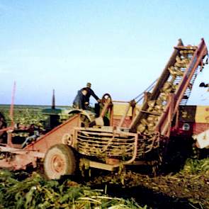 1968: Bieten opladen 1968 door Loonbedrijf Nijssen Dronten. Het opladen van de bieten gebeurt op een J-F wagen met bodemketting en bietenopvoer(los)ketting.