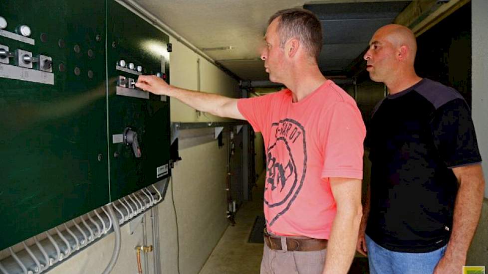 Herman en Bert bij de bediening in de ventilatieruimte.