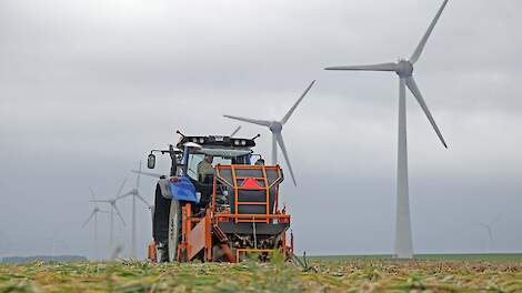 Windmolens langs een akker