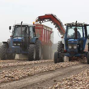 De twee blauwe Ford-trekkers passen mooi naast elkaar.