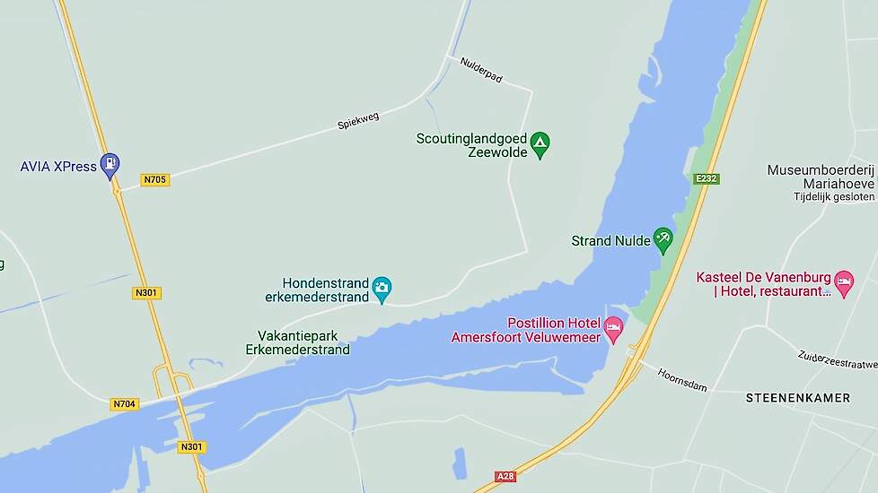 De voorkeurslocatie voor de nieuwe kazerne van 500 hectare ligt in de rechthoek tussen de N301, de Spiekweg en het Nulderpad.