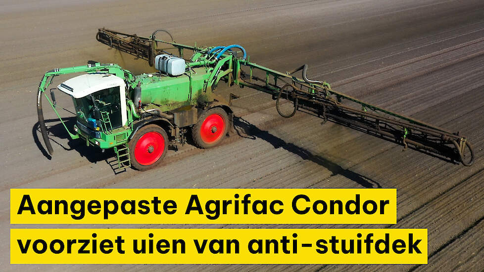 Aangepaste Agrifac Condor in Fendt-kleuren voorziet uien van anti-stuifdek