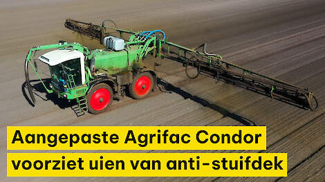 Aangepaste Agrifac Condor in Fendt-kleuren voorziet uien van anti-stuifdek