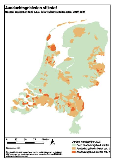 Voorlopige kaart met de aandachtsgebieden stikstof.